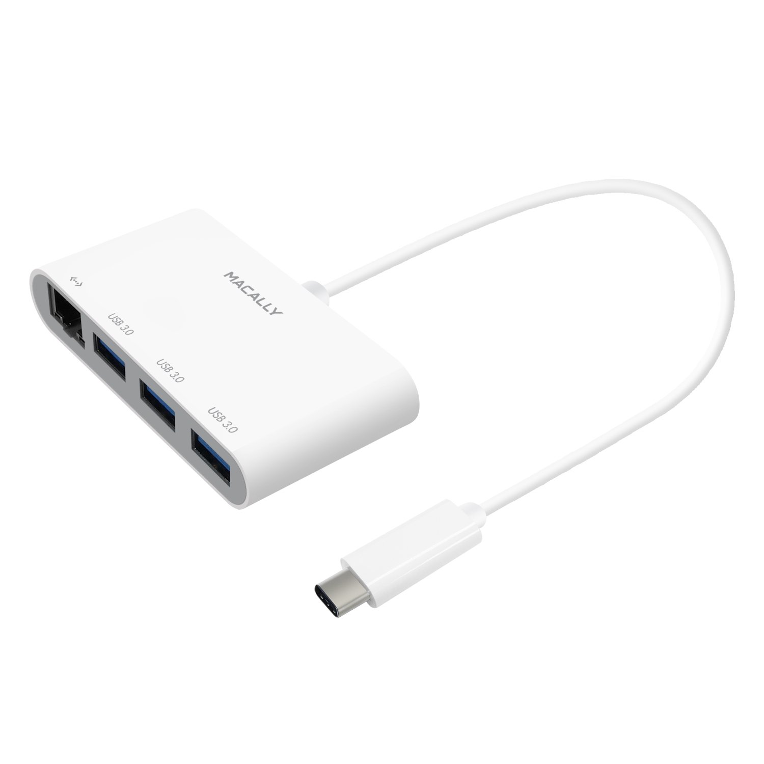 Macally UCHUB3GB USB-C to 3 Port USB-A and 1 Port Gigabit Ethernet Adapter for MacBook, MacBook Pro