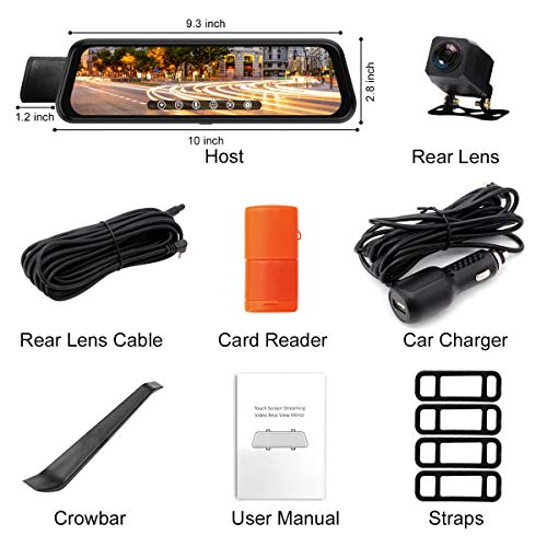 Backup Camera, 10Inch 1080P HD Mirror Dash Camera, Rear View Front and Rear Dual Lens with Loop Record, G-Sensor, 1080P Waterproof Reversing Assistance Camera, Parking Monitor, Night Vision [GRC] - Thumbnail 7