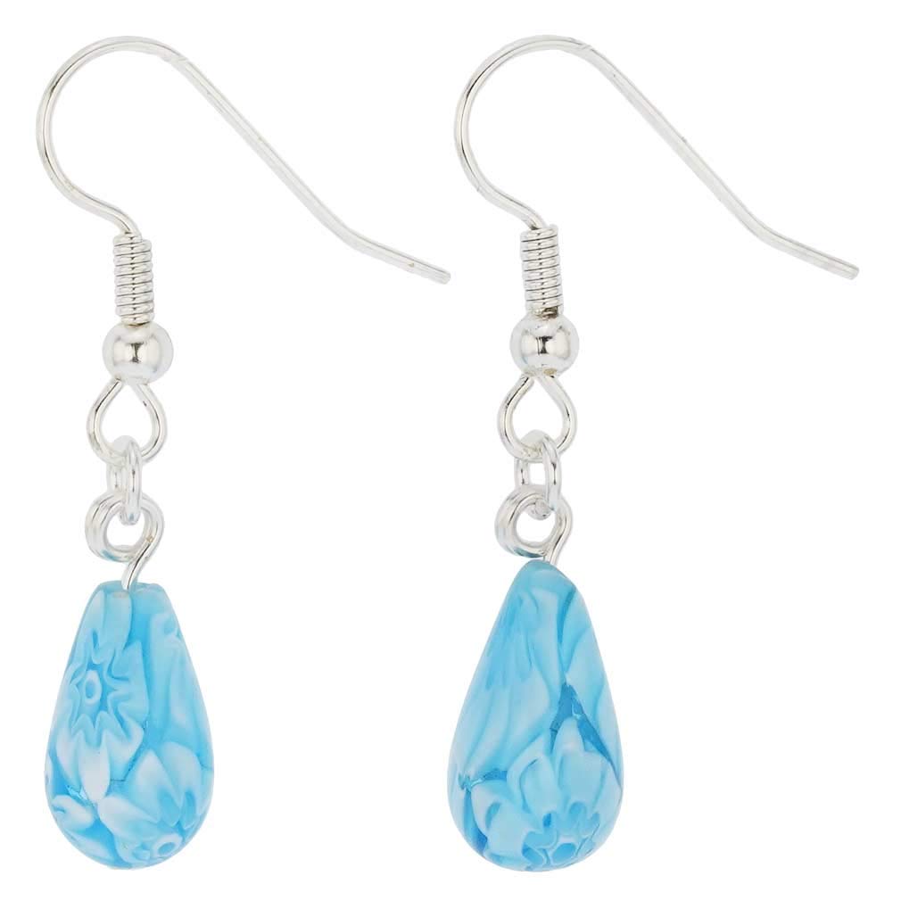 Glass Of Venice Murano Glass Mosaic Small Millefiori Drop Earrings - Aqua