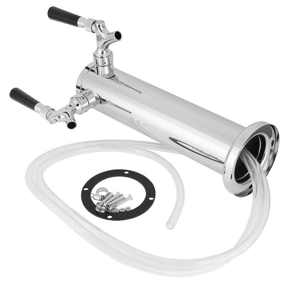 Rockyin Beer Tower Stainless Steel Beer Dispenser Double Faucet Bar Steel Draft Tool Set Bar Tool Kit for Home Bar Pub Use