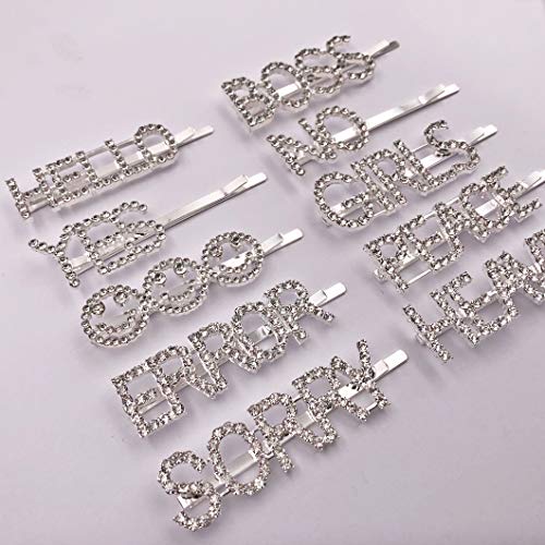 image for Messen 10PCS Sparkly Letter Hair Clip Rhinestones Word Barrettes Pins 