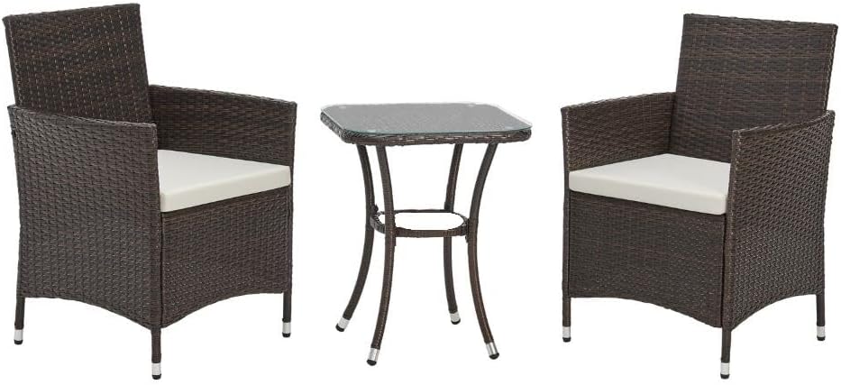 EVRE Copenhagen 3 Piece Rattan Bistro Set with Cushions & Glass Table