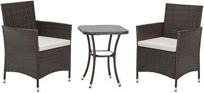 EVRE Copenhagen 3 Piece Rattan Bistro Set with Cushions & Glass Table