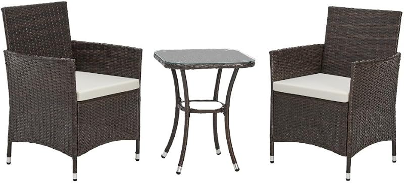 EVRE Copenhagen 3 Piece Rattan Bistro Set with Cushions & Glass Table