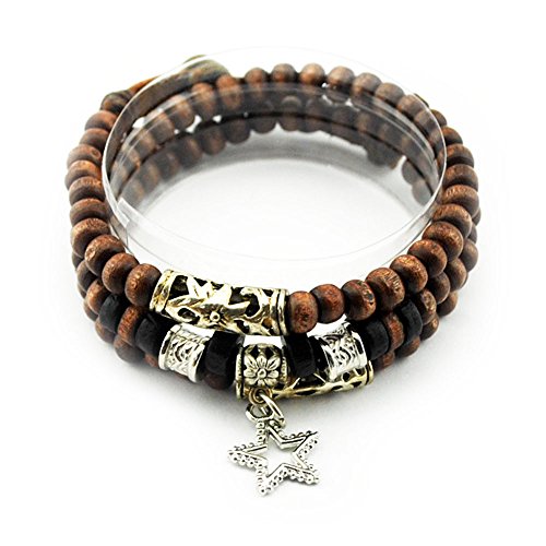 November's Chopin (TM) Religious Inspirational Brown Wood Prayer Beaded Wrap Bracelet