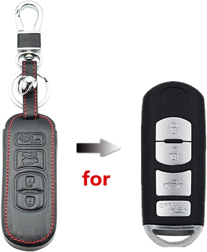 Happyit Leather Car Key Cover Cases for Mazda CX-7 CX-9 MX-5 Miata 4 Buttons Keychain Smart Remote Accessories - Image 3
