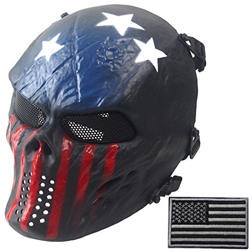 Wwman Full Face Skull Airsoft Mask and Military Patch Tactical Paintball CS Protective Gear equipment