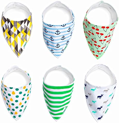 Baby Bandana Drool Bibs Unisex - 6 Baby Cotton Bibs, Perfect Baby Shower Gifts