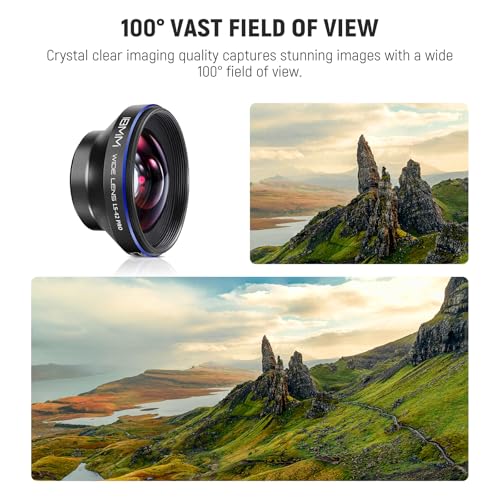 NEEWER 18mm 100° Wide Angle Lens 0.5X Magnification with 17mm Thread Phone Lens Clip & 67mm Filter Adapter Ring, Also for Phone Cage/Phone Case/Phone Clamp/Backplate, LS-42 PRO