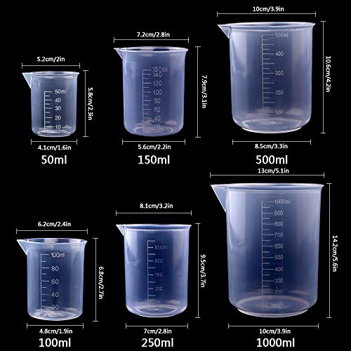 DEPEPE 5pcs Clear Plastic Graduated Cylinders with 6pcs Plastic Beakers and 1 Test Tube Brushes