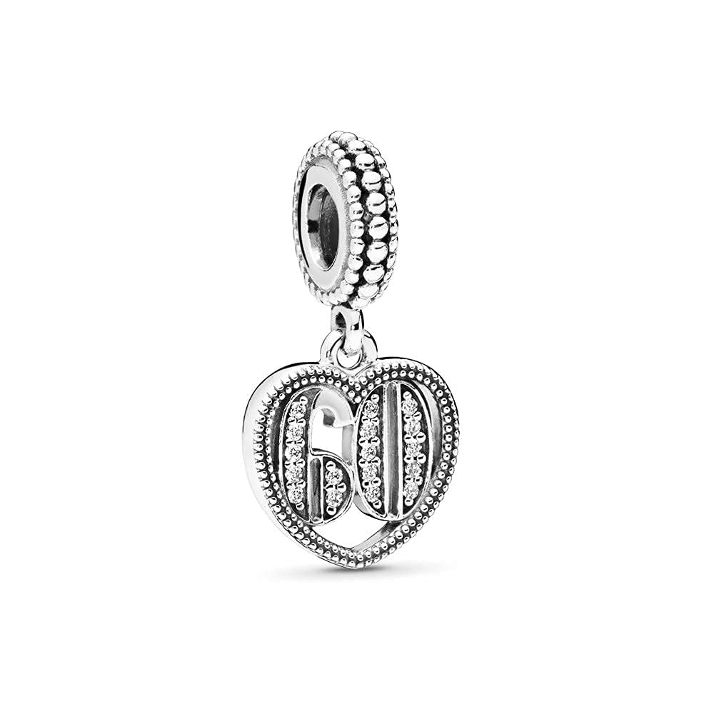 FGT 60 Celebration Heart Dangle Charm fits Pandora Bracelets Lucky Number Birthday Charms Gift for Women Grandma Mum Wife Sterling Silver