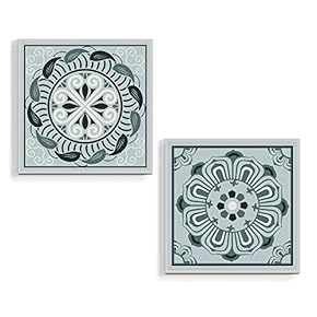 2 Piece Canvas Wall Art for Living Room Bedroom Home Artwork Ethnic Style Pattern Paintings Ready to Hang - 12"x12" x 2 Panels
