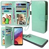 LG G6 Case, Harryshell(TM) Luxury 12 Card Slots Shockproof PU Leather Wallet Flip Protective Case with Wrist Strap & Removable Magnetic Back Cover for LG G6 (Mint)