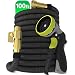 Nifty Grower 100ft Garden Hose - All New Expandable Water Hose with Double Latex Core, 3/4" Solid Brass Fittings, Extra Strength Fabric - Flexible Expanding Hose with Metal 8 Function Spray Nozzle