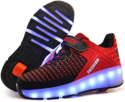 LED Flashing USB Skating Shoes Invisible Automatic Pulley Single Dual Up Wheels Boy Girl Roller Skate Light up Shoes