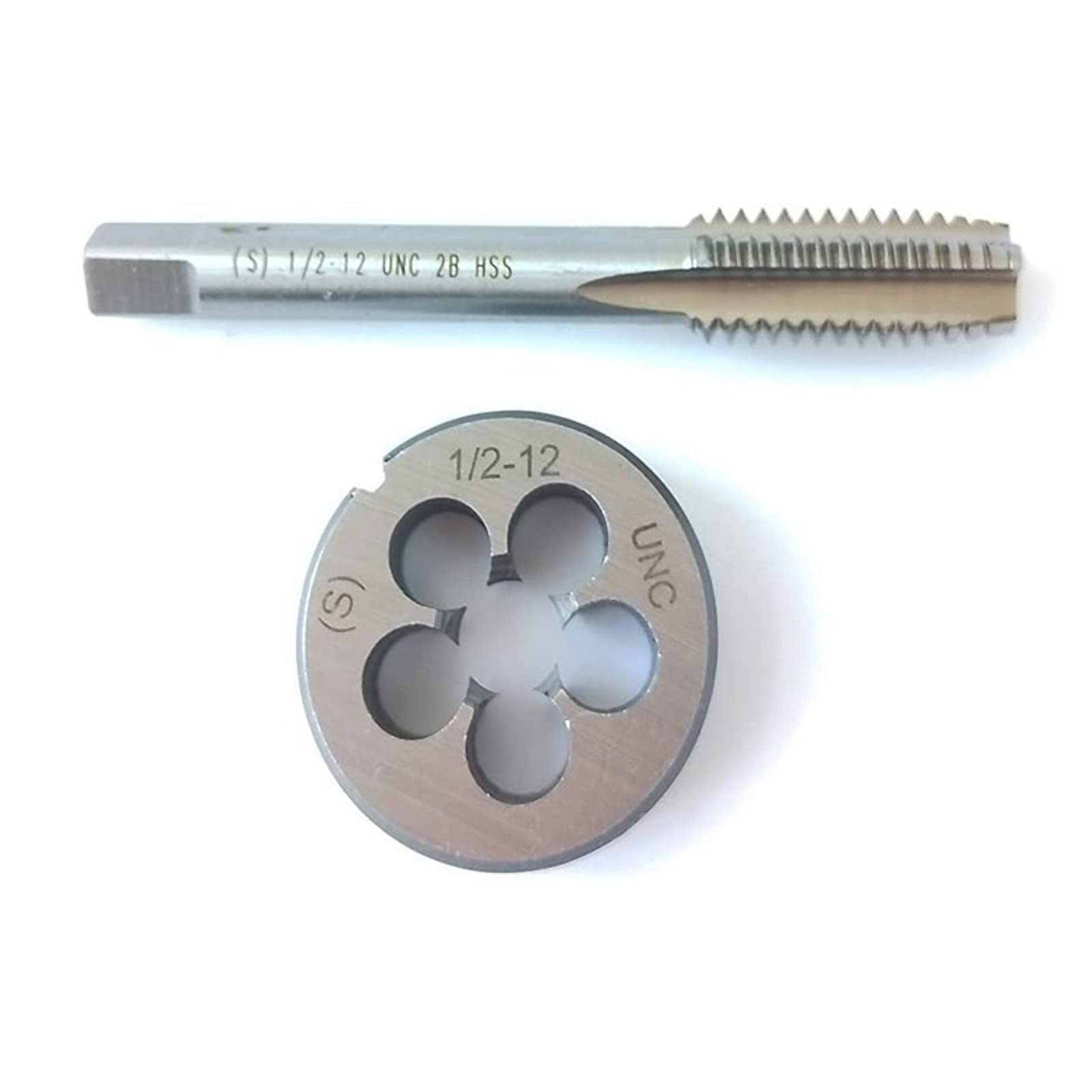 HUAZHICHUN 1PC 1/2-12 Tap + 1PC 1/2-12 Die, HSS Tap and Die Set Right Hand Tap