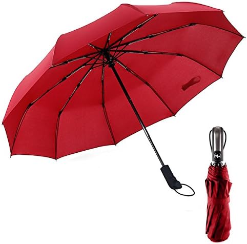 Umbrella,Compact Travel Umbrella 10 Rib Automatic 60 MPH Windproof Large Canopy Lightweight Durable Busines Rain Umbrella for Women Men by i-Dawn(Red)