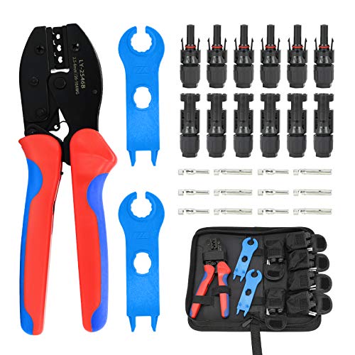 Kit de herramientas de engarzado solar Temank para conectores de cable solar, con 6 conectores solares + 1 engarzador solar + 1 par de llaves inglesas Herramientas de ensamblaje para cable solar fotovoltaico de 2,5 / 4/6 (24-10 AWG)