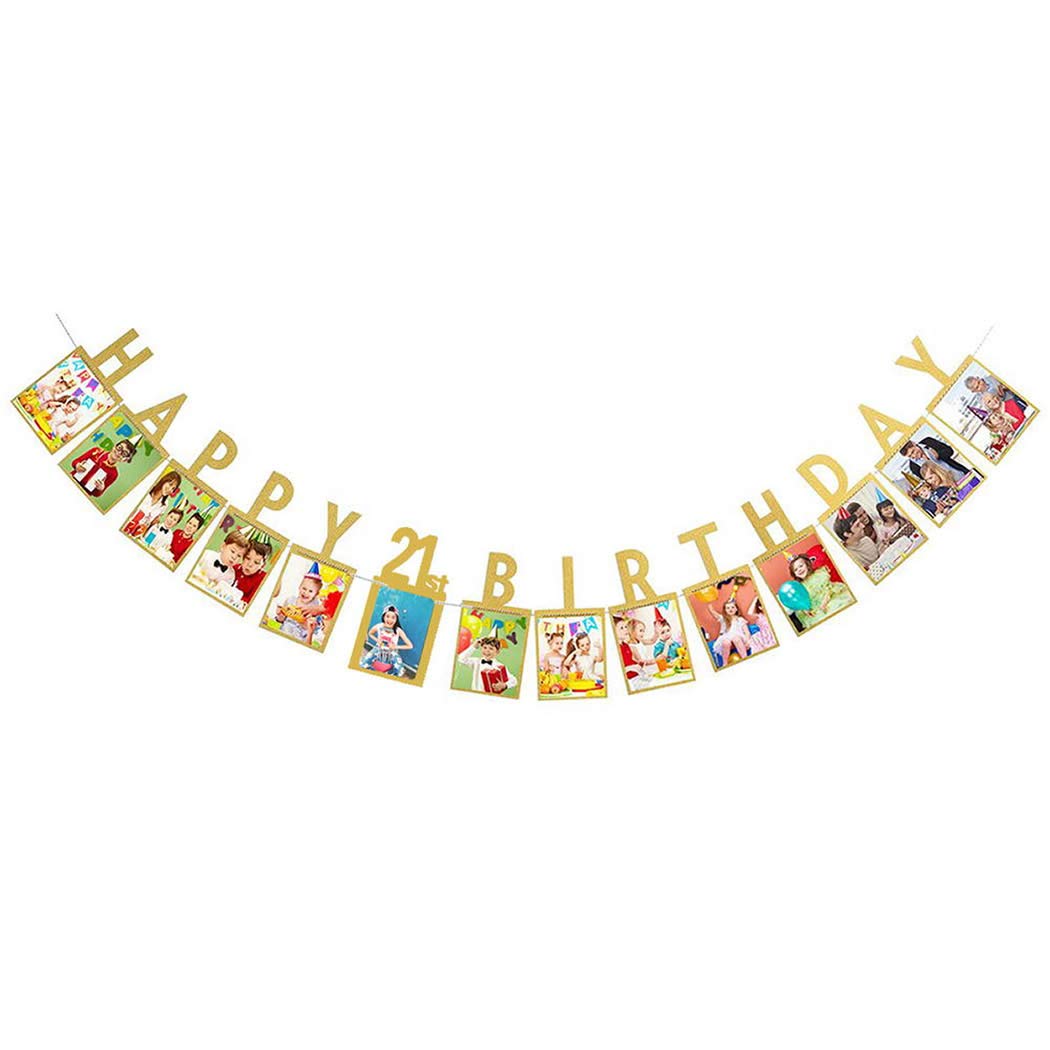 Dusenly Gold Happy 21st Birthday Photo Banner Photo Props Bunting Garland for 21st Birthday Party Decorations