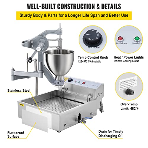 VEVOR Donut Fryer Manual Commercial Mini Donut Maker 9L Capacity Hopper