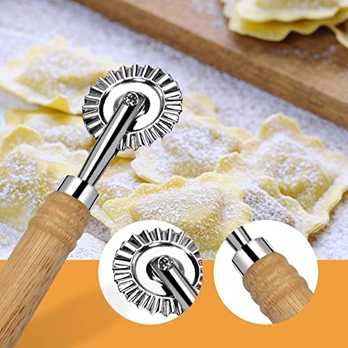 Ravioli Cutter Wheel,Pastry Wheel Cutter with Long Wooden Handle,Zinc