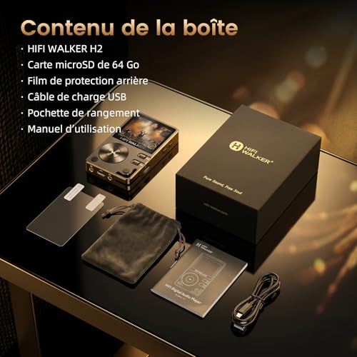 HIFI WALKER H2 Bluetooth Hi-Res MP3 Player, 64GB Audiophile HiFi MP3 Player, ESS DSD FLAC, Portable Audio Player, Zinc Case, USB DAC, Line Out, Expandable up to 512GB