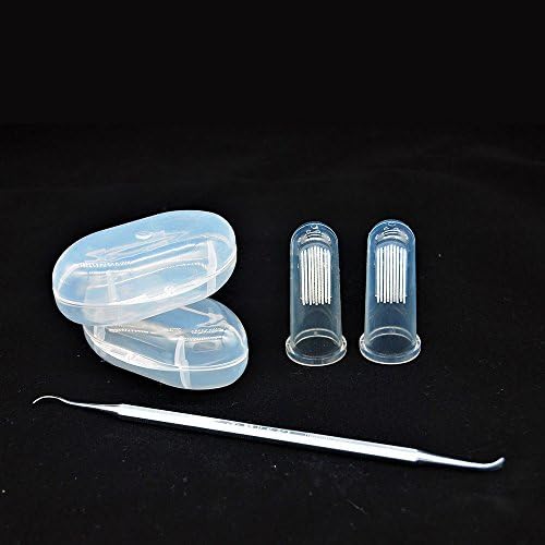 Dog Cat Pet Toothbrush Dental Care Tool Set -6.5in Scraper Double Header Stainless Tartar Remover/ Scraper and Soft Silicone Finger Toothbrush For Dogs Cats and Most Pets' Teeth Cleaning