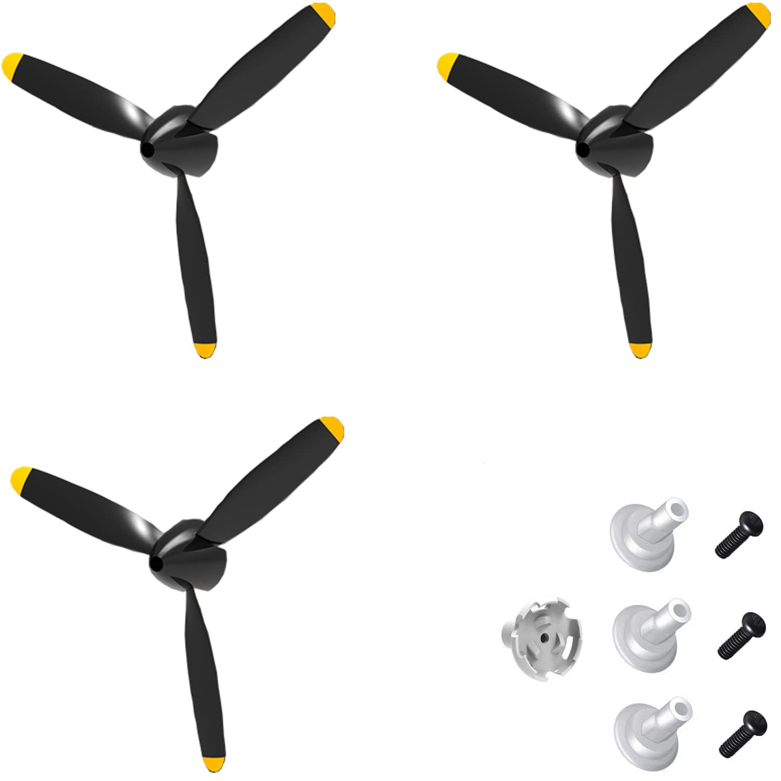 Photo 1 of 3 Sets Rc Plane 3-Blade Propeller with Propeller Savers and one Adapters for VOLANTEXRC 761-11 761-12 761-13 P40 BF109 Airplane