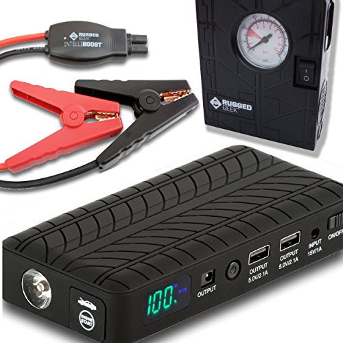 Buy Rugged Geek INTELLIBOOST 600A Portable Jump Starter / Jumper Pack, Air Compressor and Power