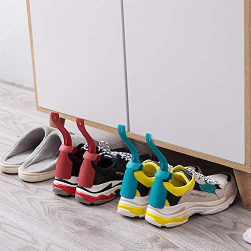 Lazy Shoe Helper, 2020 4 Pieces Portable Sock Slider - Handled Shoe Horn - Shoe Lifting Helper Easy on Easy Off, Plastic Shoehorn for Men, Women and Kids - Fits for All Shoes