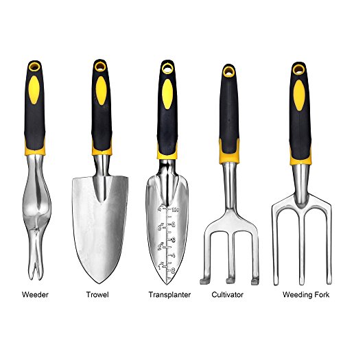 image for NUZAMAS Garden Tools Set of 5 Including Trowel, Transplanter, Cultivat