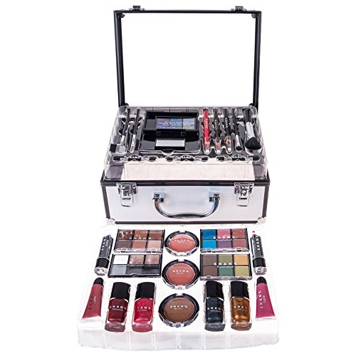 SHANY Carry All Trunk Makeup Train Case with Re-usable Aluminum Makeup Storage Case. Make up Set with Eye palettes, Blushes,Makeup Powders, Manicure, Pedicure and Makeup Brushes.