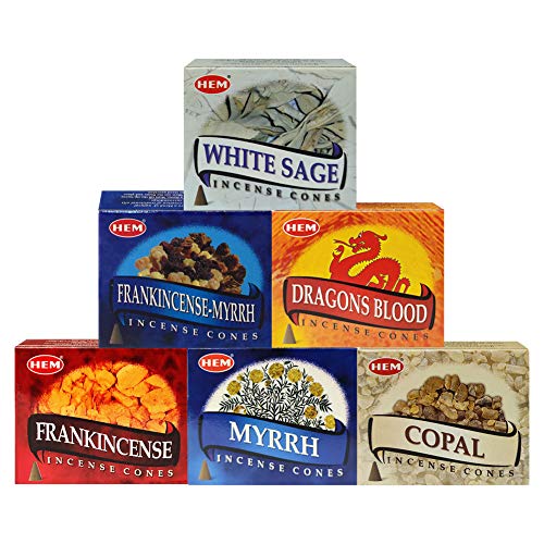 Hem Incense Cones Variety Pack 4 and Cone Incense Burner Bundle with 6