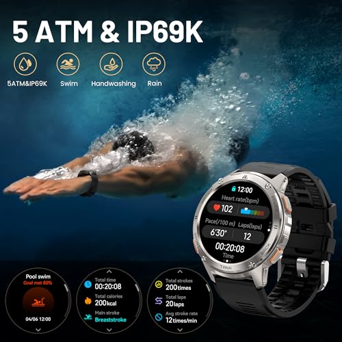 KOSPET Reloj Inteligente Hombre, 1.43" AMOLED HD Display, 5ATM Impermeable, Smartwatch con Llamadas Bluetooth y Whatsapp Notificación, Cuerpo Metálico de Acero Inoxidable (Android/iOS)