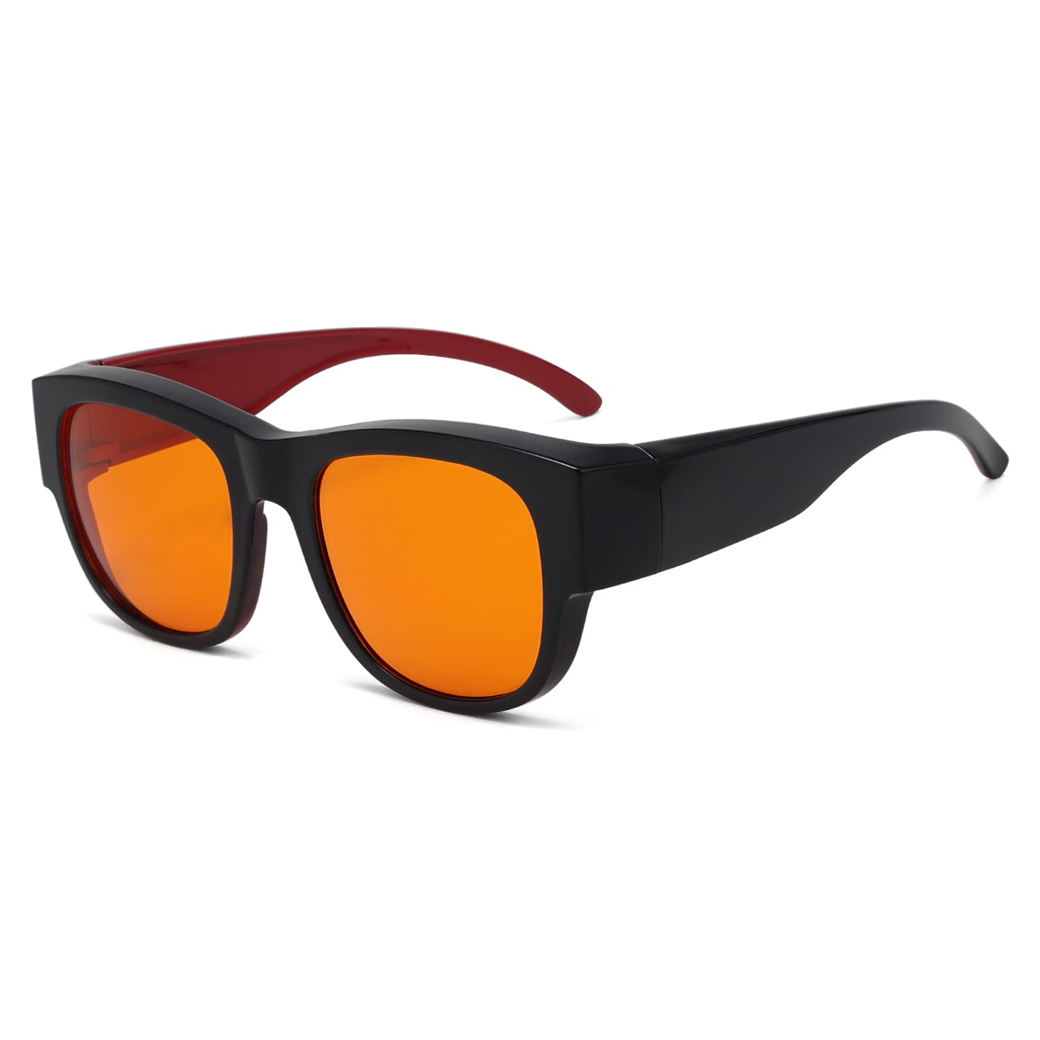 Eyekepper 100% Anti-Blue Light Blocking Computer Glasses,Large Fit Over Reading and Glasses Amber Lens Better Sleep, Black Red