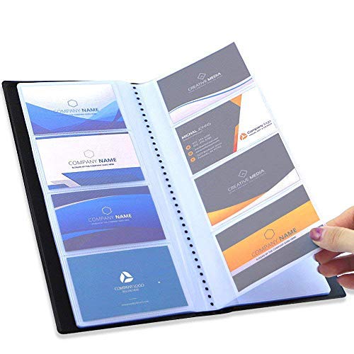 Grekywin Business Card Book Name Card Holder Business Card Organizer PU Leather Name Card Holder Hold 400 Cards (Black)