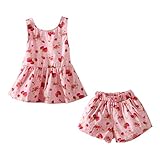 LittleSpring Little Girls' Shorts Sets Sleeveless Cute Size 5 Pink