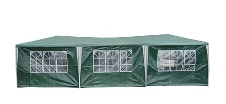 Festzelt 9x3 m Partyzelt mit 8 Seitenwänden Grün Gartenzelt Wasserabweisend Pavillon Duhome 5015