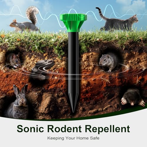 Mole Repeller, Powerful Vole Repeller & Mole Repeller Solar for Garden, Pack of 4 Vole Repelling Ultrasound, IP65 Waterproof Mole Repeller for Lawn, Yard, Farm