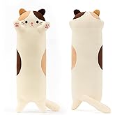 PEACH CAT 43.3" Long Cat Plush Pillow Cute Kitten Stuffed Animals Soft Plushies Toy Gifts for Kids Beige