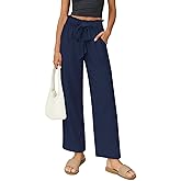 YSYOKOW Women's Palazzo Pants Wide Leg High Waisted with Pockets Casual Lightweight Trousers Elastic Waist Summer Beach