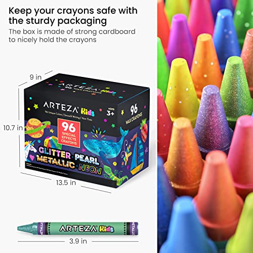 Arteza Kids Crayons, Set of 96, Special Effects Colors, RegularSize