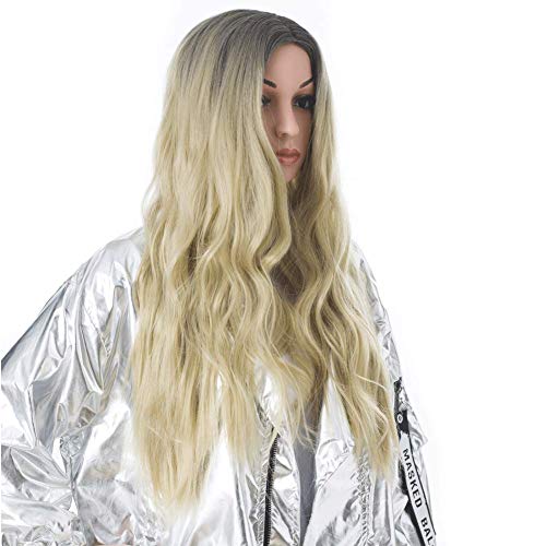 66cm Long Dark Blonde Wig For Women, Elegant Ash Off Blond Color Ombre Hair Wig, 26-inch Of Pure Premium Synthetic Hair Long Wavy Hair WigYUNKAI (Ash Off Blond) - Thumbnail 6