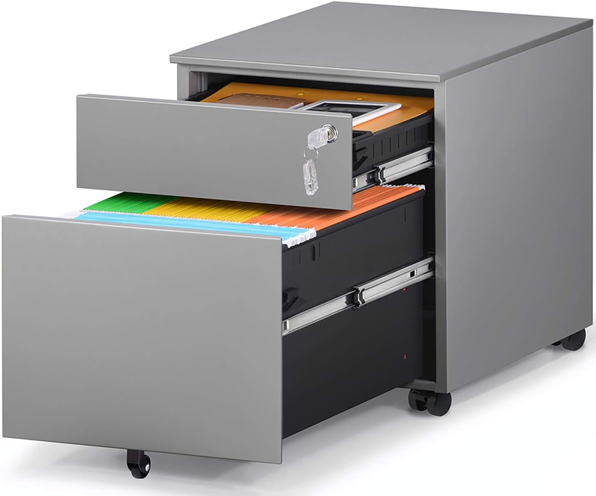 Amazon Com Haiaojia 2 Drawer Mobile File Cabinet With Lock Metal Filing Cabinet For Legal Letter A4 F4 Size Fully Assembled Include Wheels Home Office Design Gray Office Products