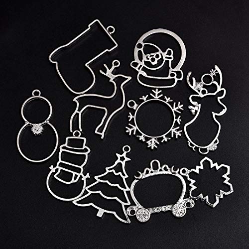 OBSEDE 40Pcs Hollow Mold Pendants Christmas Tree Snowflake Snowman Elk Frames Charms DIY Crafts Molds for Resin Jewelry Earring Necklace Making - Thumbnail 4