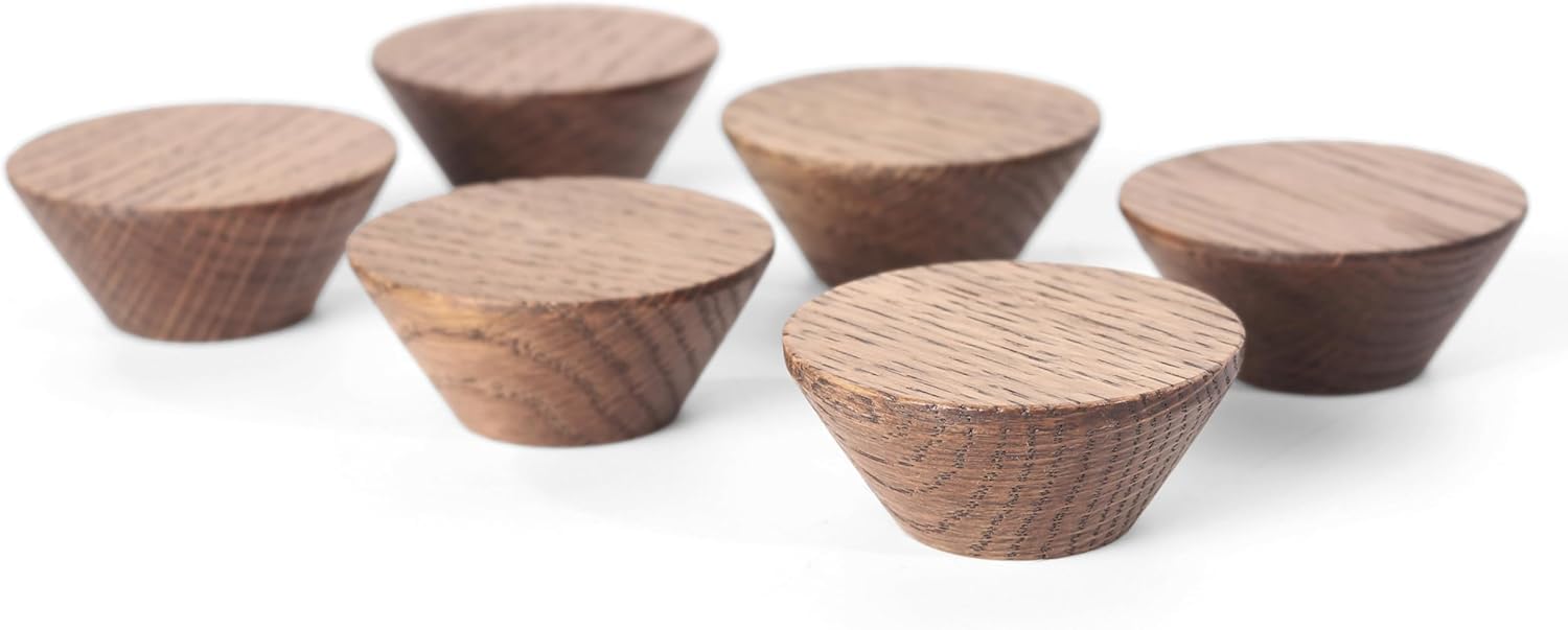 TOROS STORE 6 Pack Wood Cone Cabinet Knobs (Brown) - 1 ½" Diameter Round Shape - Wooden Drawer Pulls for Doors, Dresser and Drawers, Kitchen Cabinet Door Handle — image 1