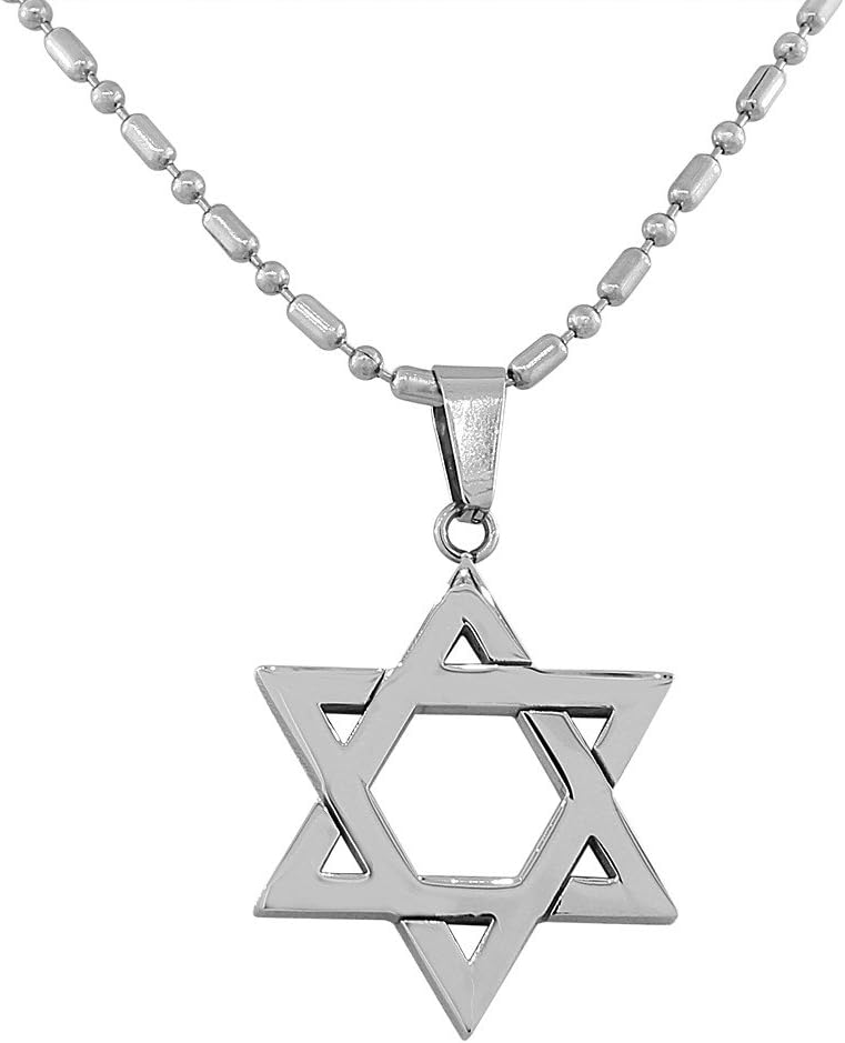 EDFORCE Stainless Steel Silver-Tone Classic Jewish Star of David Pendant Necklace