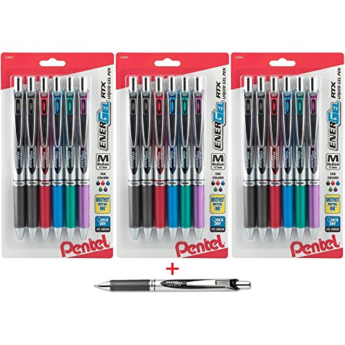 Pentel EnerGel Deluxe RTX Gel Ink Pens, Millimeter Metal Tip, Assorted  Colors, 18-Pack (BL77BP6M) with Black ink Pen