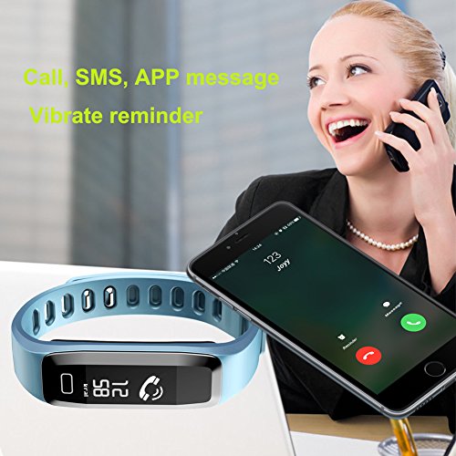 Fitness tracker 0.96 inch OLED touchscreen Smartband Heart Rate Blood Oxygen Pressure Monitor Pedometer watch Smart bracelet WristBand with weather forecast function For IOS Android Phone (G15-Blue)