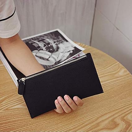 SMASTORE Fashion Vintage Women Card Phone Storage Bag Long PU Leather Wallet Purse Zipper Handbag (Black)